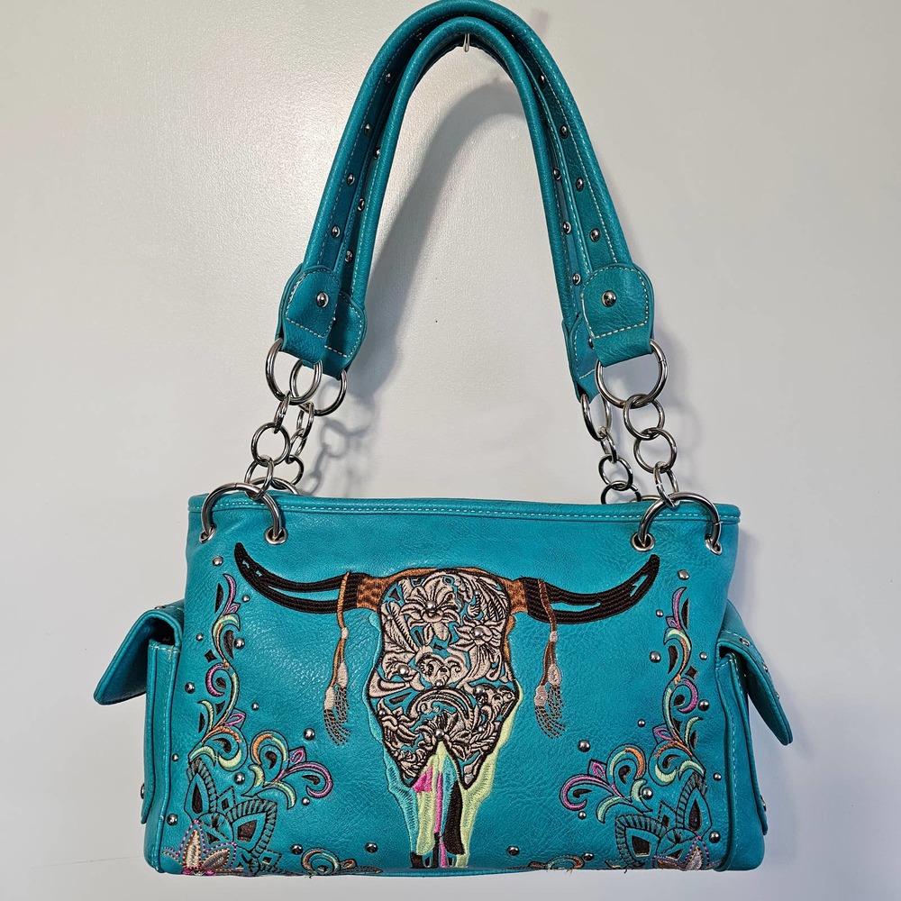 P & G Collection Western Leather Concealed Embroidered Steere Head Purse Handbag